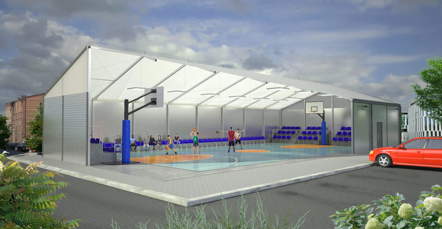 Sportowa hala namiotowa od wewnątrz - przekrój 3D - producent Hale Namioty S.C